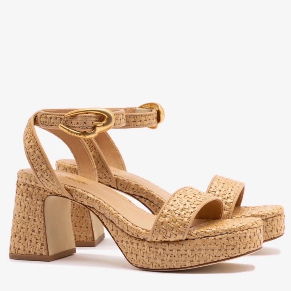 Larroude Dolly Verona Raffoa Tan Woven Strap Sandals  Sz 8